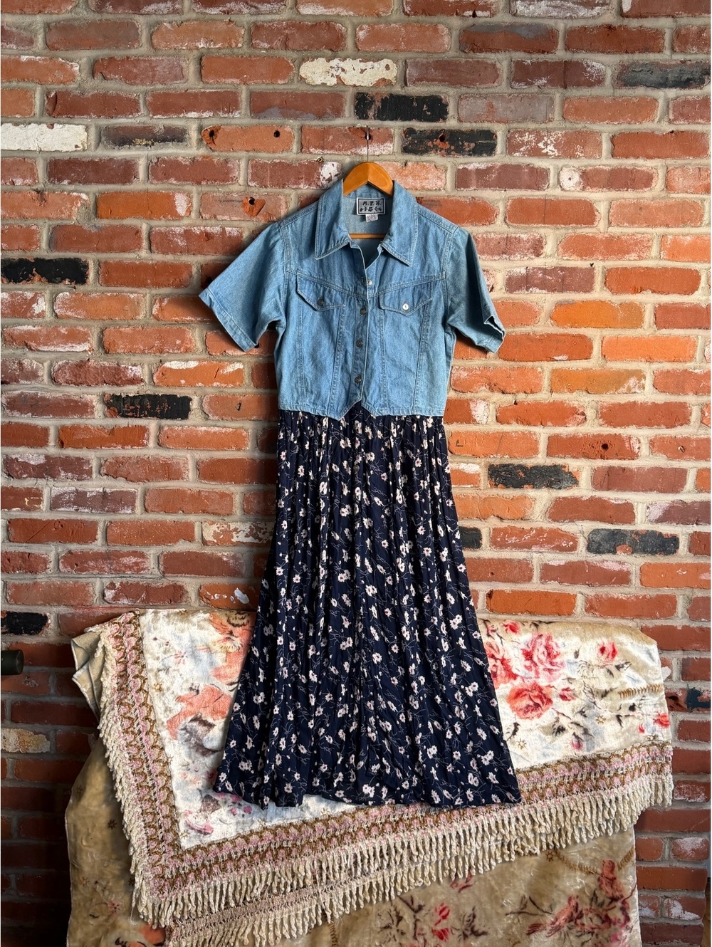 Vintage M.P.H. Denim Top and Floral Midi Dress Combo